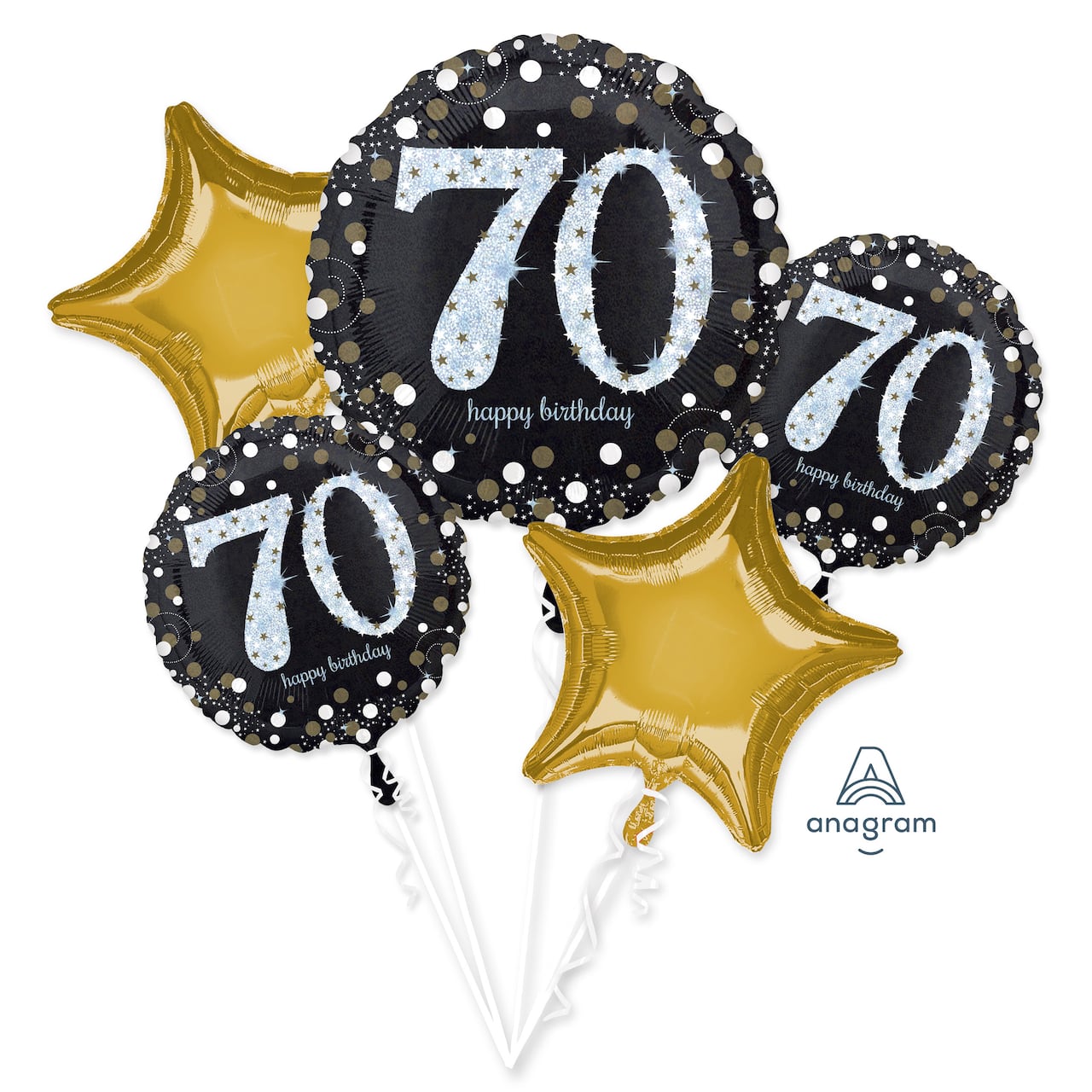 Sparkling 70th Birthday 5-Piece Foil Balloon Bouquet